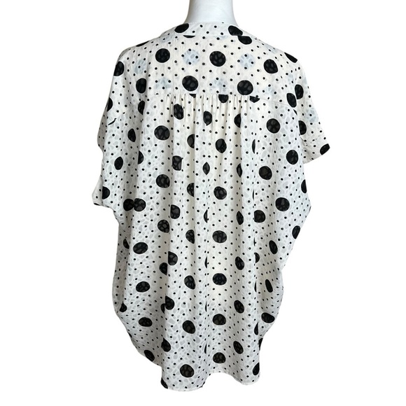 Jodifl Women’s Size L Polka Dot Cap Sleeve Blouse Button Up Black Cream Work - Picture 3 of 8